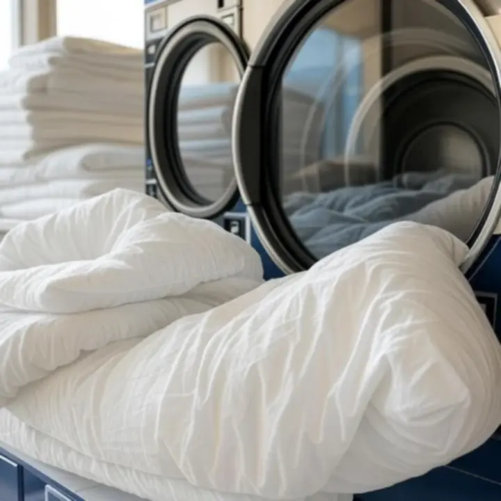 Nagyméretű ágynemű és paplan mosása ipari mosógépben