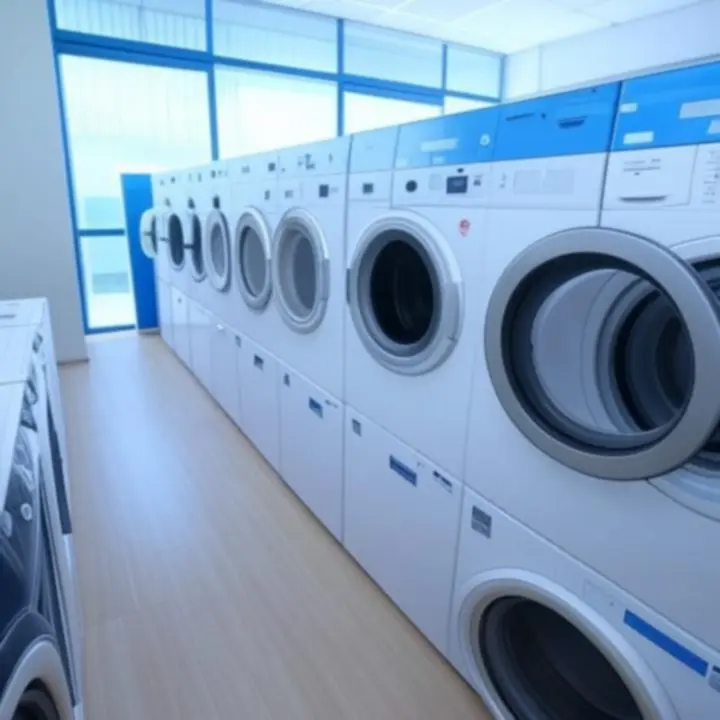 Modern, tiszta önkiszolgáló mosoda belső tere