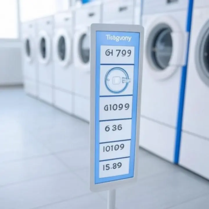 Ártáblázatot mutató modern mosodai kijelző a Wash Point Magyarban