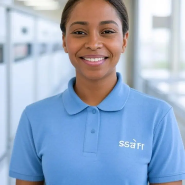 Mosodai környezetben álló, mosolygós, professzionális csapat